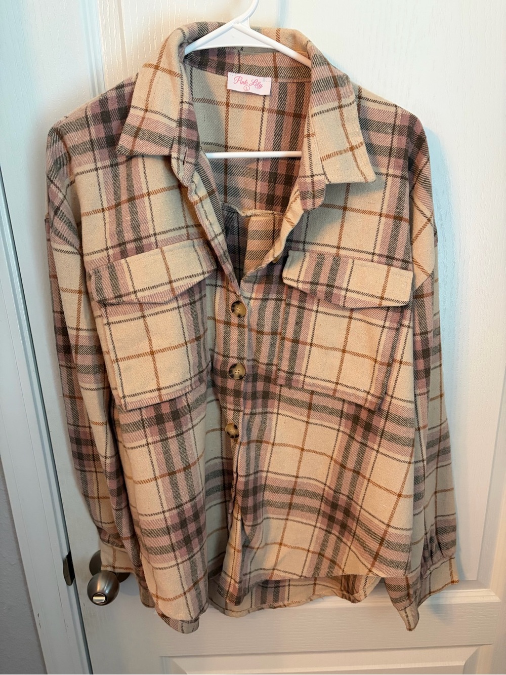 Pink Lily Cream and Pink Plaid Utility Jacket